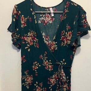 Xhilaration Women's Green Floral Dress, Size XL